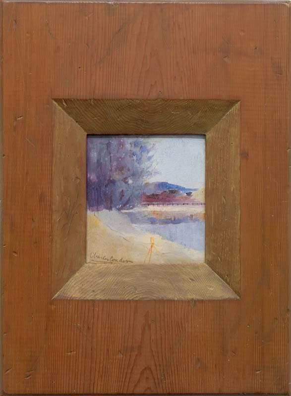 Artwork Landscape with theodolite this artwork made of Oil on canvas mounted on cardboard, created in 1886-01-01