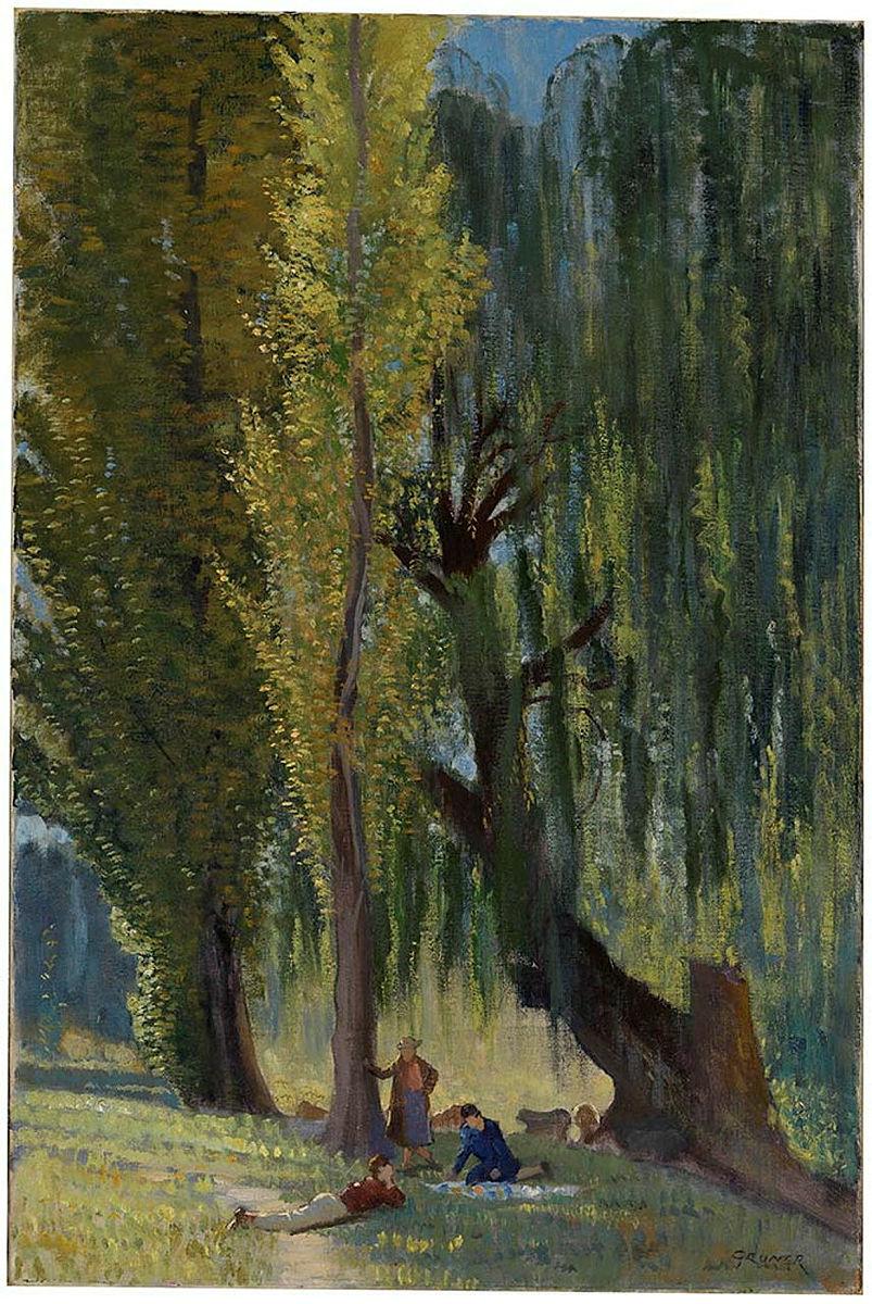 Artwork Poplars at Canberra this artwork made of Oil on canvas, created in 1930-01-01