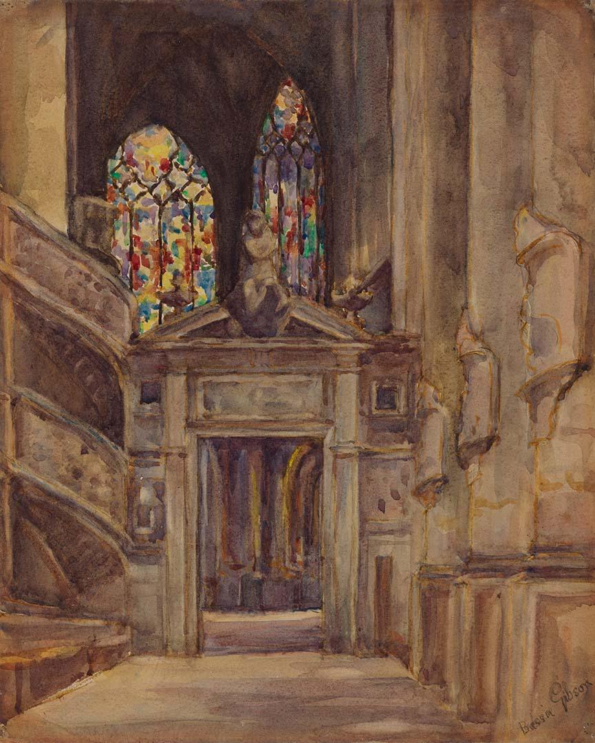 Artwork Interior (Notre Dame) this artwork made of Watercolour over pencil on wove paper, created in 1906-01-01