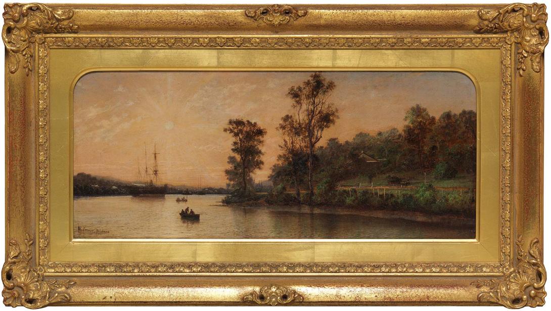 Artwork Hamilton Reach, Brisbane this artwork made of Oil on wood panel, created in 1885-01-01