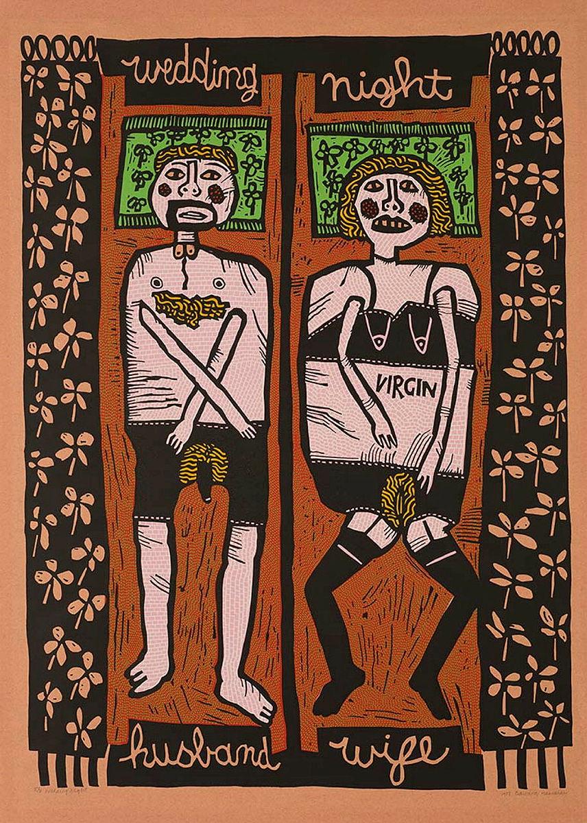 Artwork Wedding night this artwork made of Screenprint on pale tan paper, created in 1977-01-01