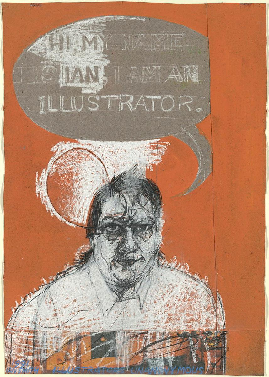 Artwork Illustrators unanonymous (from 'Self portrait drawings' series) this artwork made of Synthetic polymer paint and pastel on felt paper, created in 1991-01-01