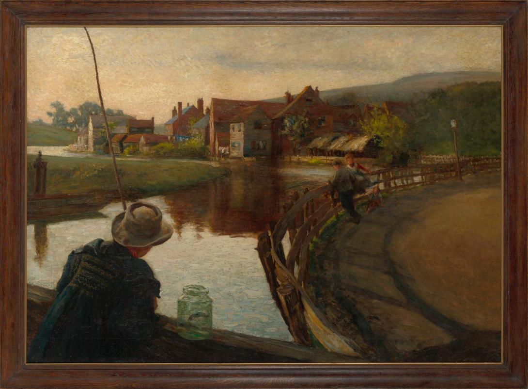 Artwork Children fishing this artwork made of Oil on canvas, created in 1898-01-01