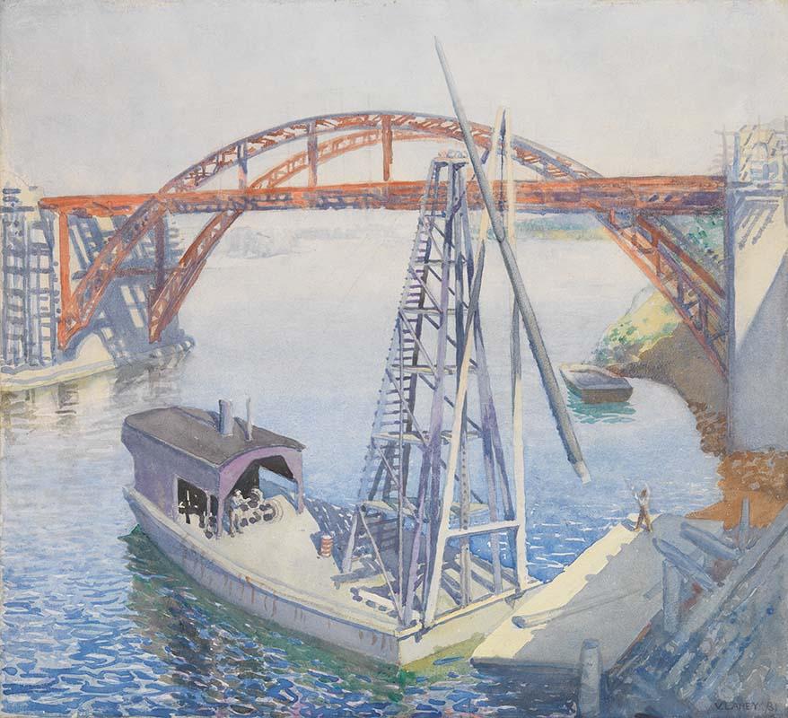 Artwork The new bridge this artwork made of Watercolour on paper, created in 1931-01-01