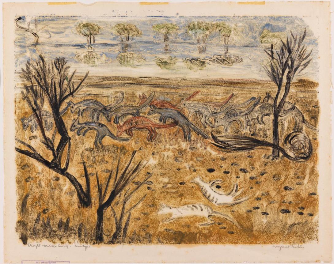 Artwork Drought - mirage country this artwork made of Monotype on thin laid Oriental paper, created in 1946-01-01