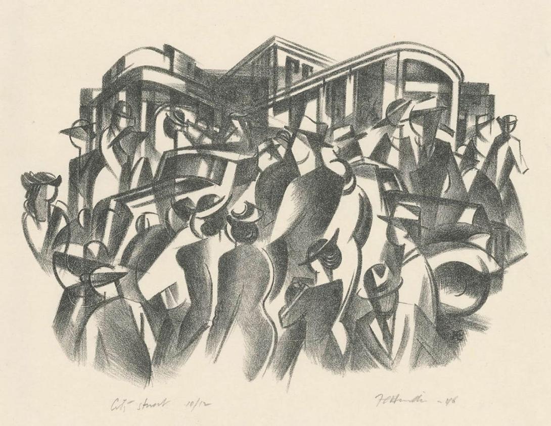 Artwork City street this artwork made of Lithograph on cream wove paper, created in 1946-01-01