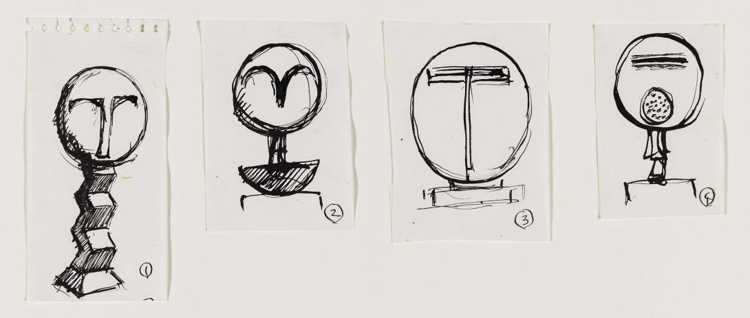 Artwork Studies for Masks this artwork made of Pen and ink on wove paper, created in 1975-01-01