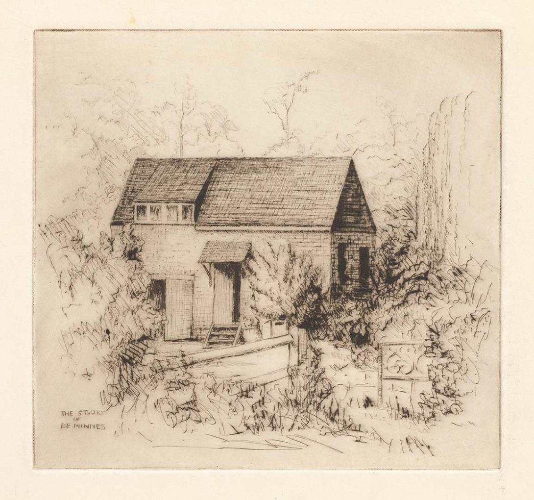 Artwork The studio of B.E. Minns this artwork made of Drypoint on cream handmade wove paper