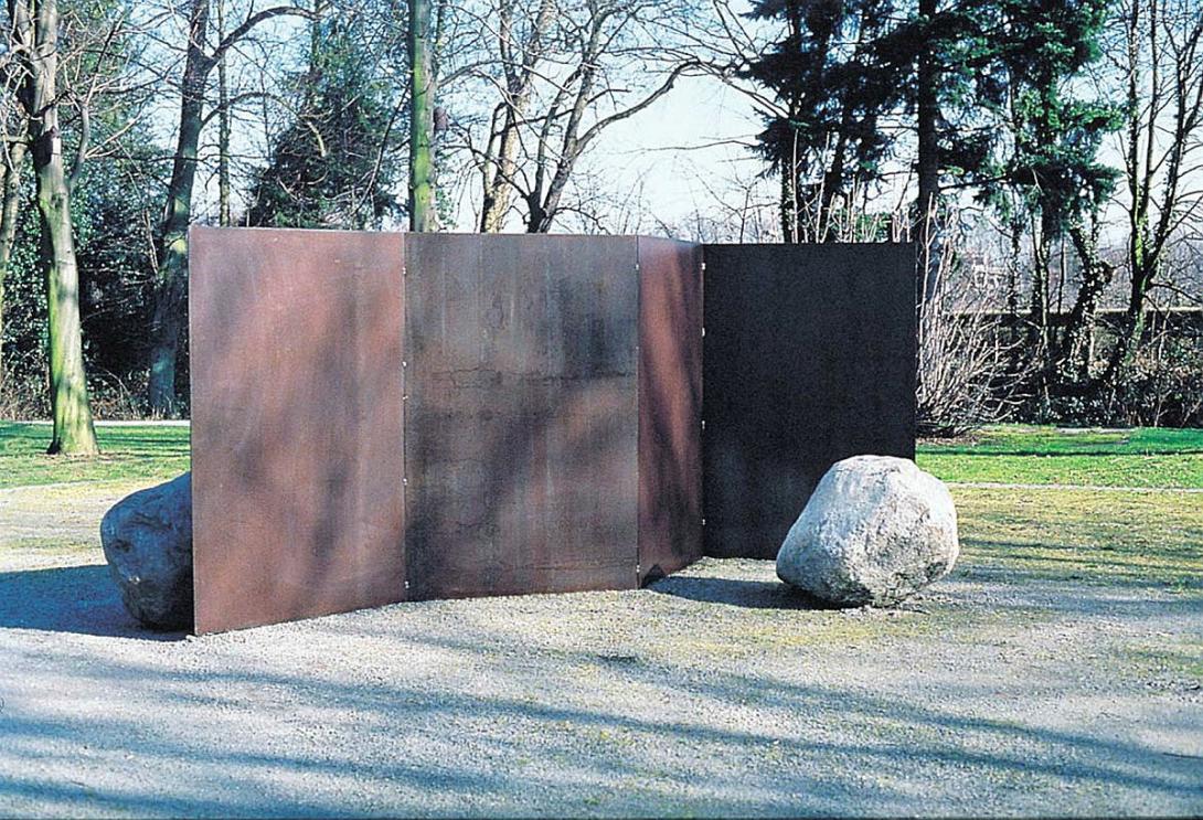 Artwork Relatum this artwork made of Welded iron plate, stones, created in 2002-01-01