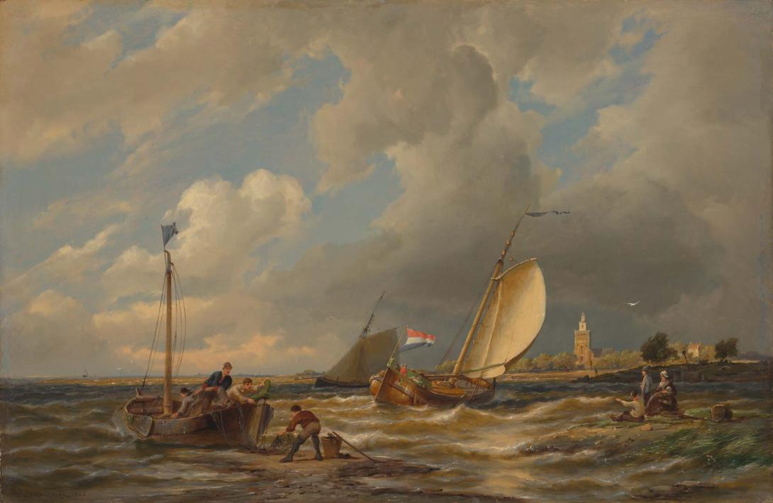 Artwork Delftshaven on the Maas, Holland this artwork made of Oil on oak panel, created in 1883-01-01