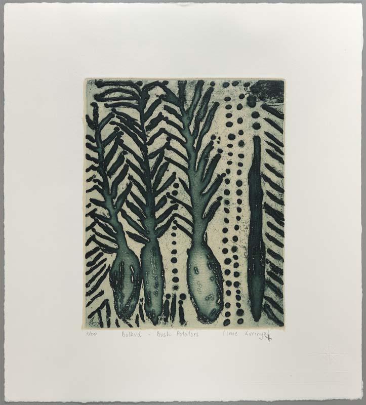 Artwork Bulkud (Bush potato) this artwork made of Etching and chine collé on paper, created in 2002-01-01