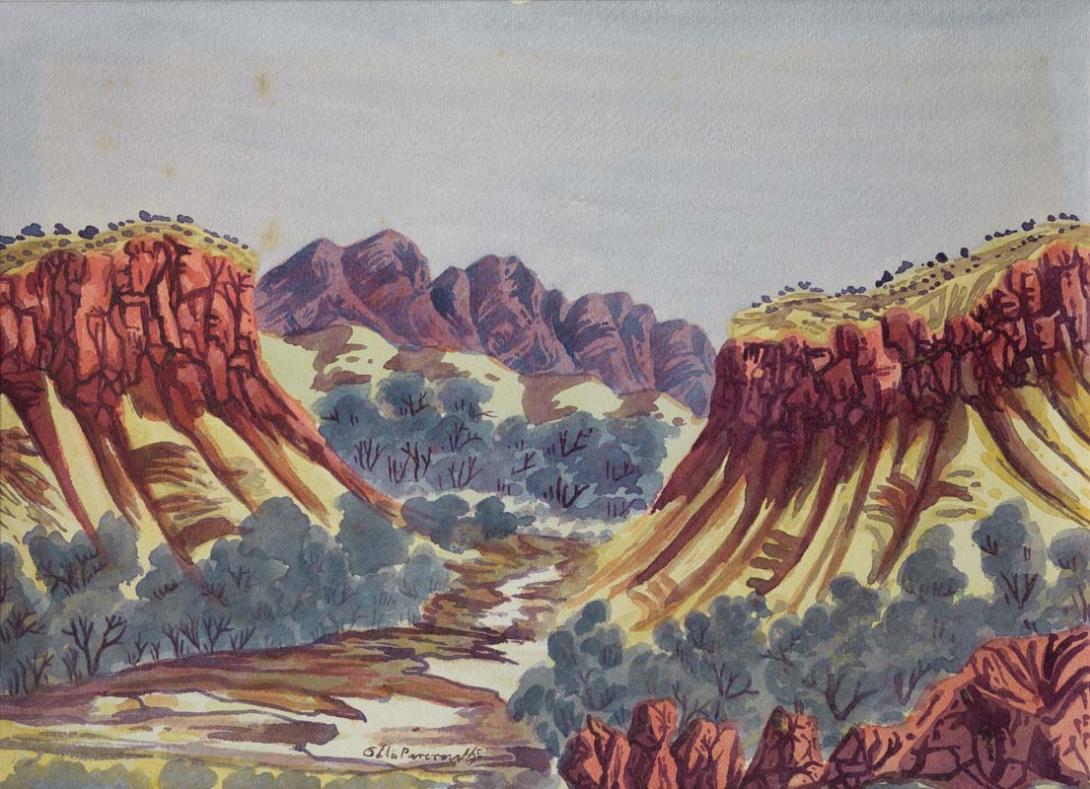 Artwork (Landscape) this artwork made of Watercolour on paper mounted on cardboard, created in 1950-01-01