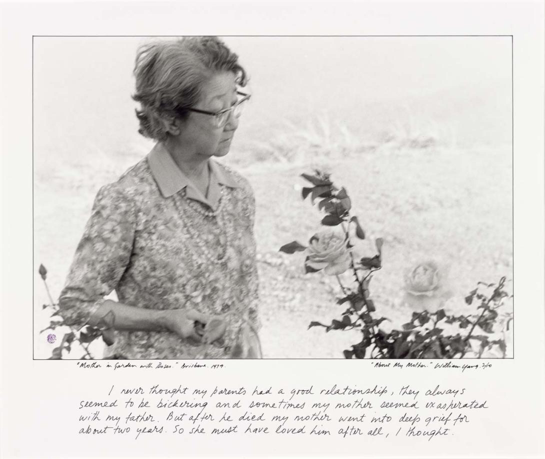 Artwork "Mother in garden with roses." Brisbane. 1979. (from 'About my mother' portfolio) this artwork made of Gelatin silver photograph on paper, created in 2003-01-01