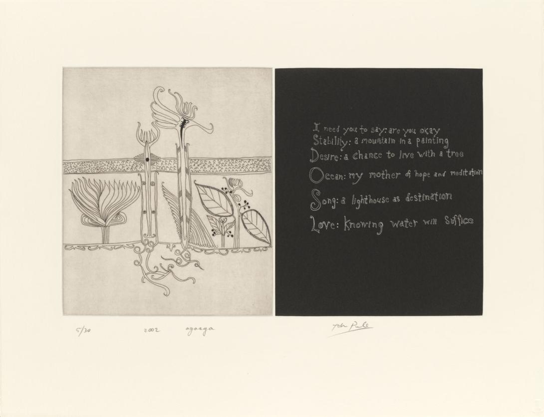 Artwork Agaaga this artwork made of Etching (left-hand image) and woodcut (right-hand image) on paper, created in 2002-01-01