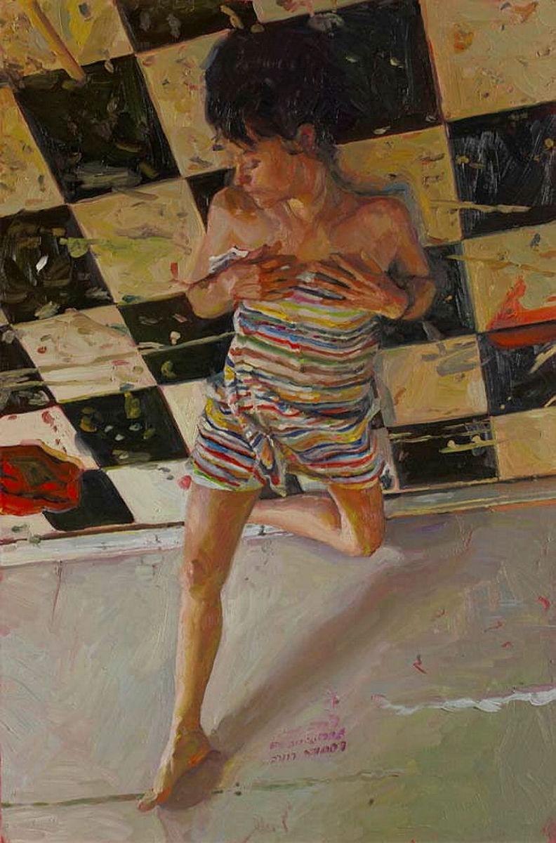 Artwork Knocked off her feet (get up) this artwork made of Oil on board, created in 2008-01-01