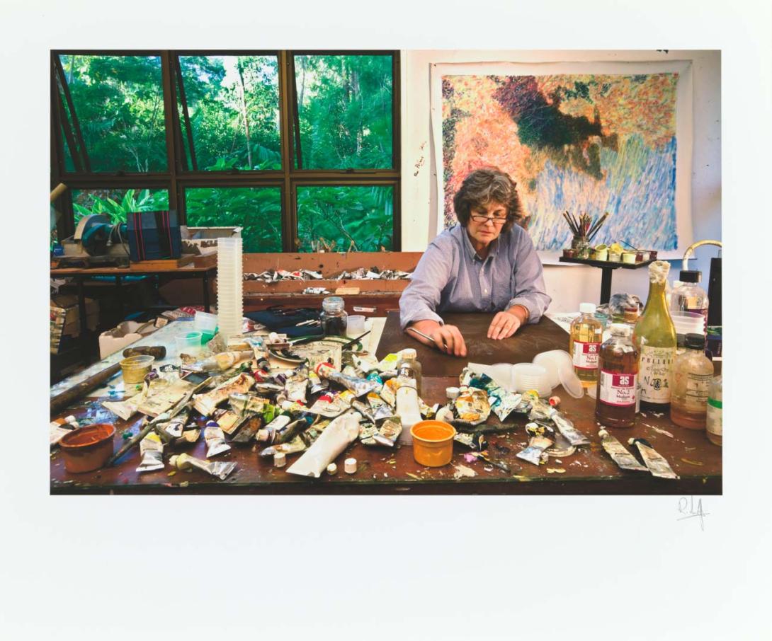 Artwork June Tupicoff in her studio in Brisbane, Queensland, Australia at 5:17pm on March 9th, 2005 this artwork made of Giclée print on Hahnemühle Photo Rag Ultra Smooth archival paper, created in 2005-01-01