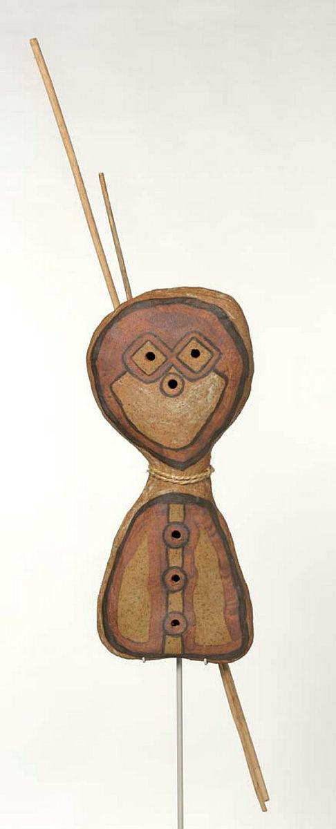 Artwork Bagu (Firestick figure) this artwork made of Terracotta clay, ochres, string, created in 2009-01-01