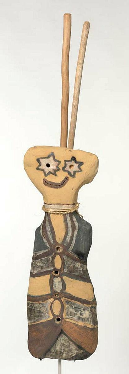 Artwork Bagu (Firestick figure) this artwork made of Terracotta clay, ochres, string, created in 2009-01-01