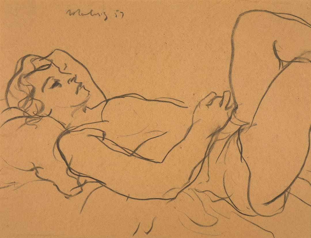 Artwork Maryke reclining no. 1 this artwork made of Charcoal on paper on hardboard, created in 1957-01-01