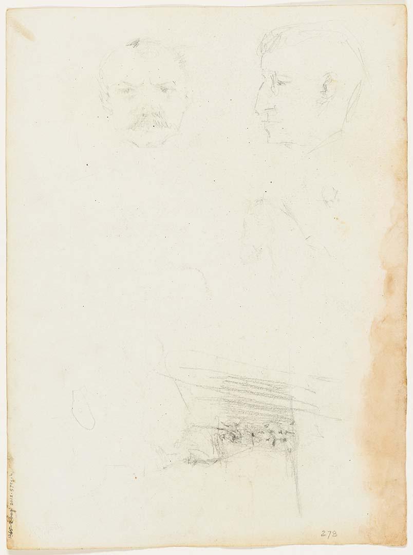 Artwork Two male portraits; Horse's head this artwork made of Pencil on paper, created in 1915-01-01