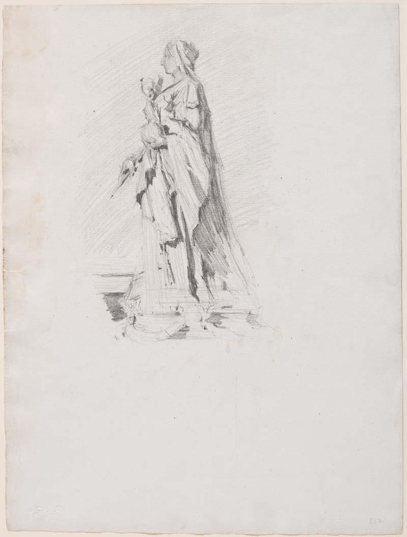 Artwork Statue of Queen Victoria this artwork made of Pencil on paper, created in 1910-01-01