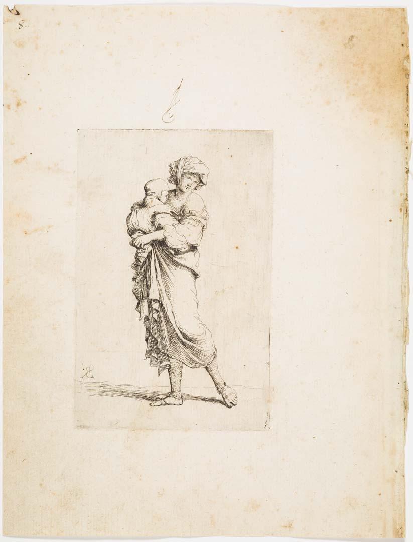 Artwork Figurina: Young Mother Carrying an Infant (also known as 'Mother and Child') (from 'Figurine' series) this artwork made of Etching on laid paper, created in 1656-01-01