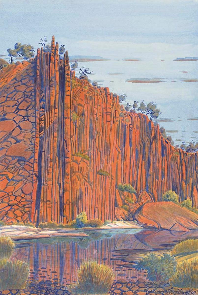 Artwork Organ Pipes at Finke River this artwork made of Watercolour on paper with board backing, created in 2009-01-01