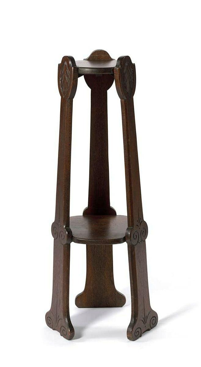 Artwork Tripod Art Nouveau pedestal this artwork made of Silky oak, carved with inverted palm motif at the terminals, created in 1910-01-01