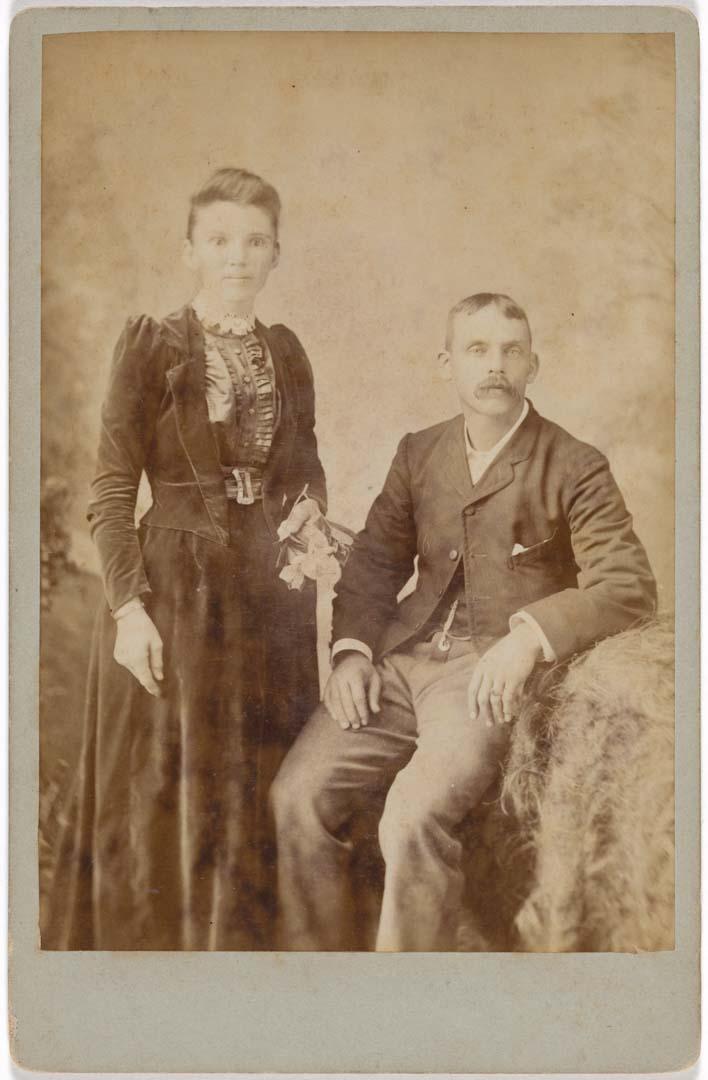 Artwork (Young couple) this artwork made of Albumen photograph on paper mounted on card, created in 1870-01-01