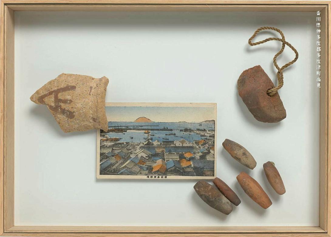 Artwork Atlas of Japanese Ostracon (Takami, Tadotsu-cho Nakatado-gun, Kagawa) this artwork made of Pottery shards, postcard, glazed wooden frame, created in 2016-01-01