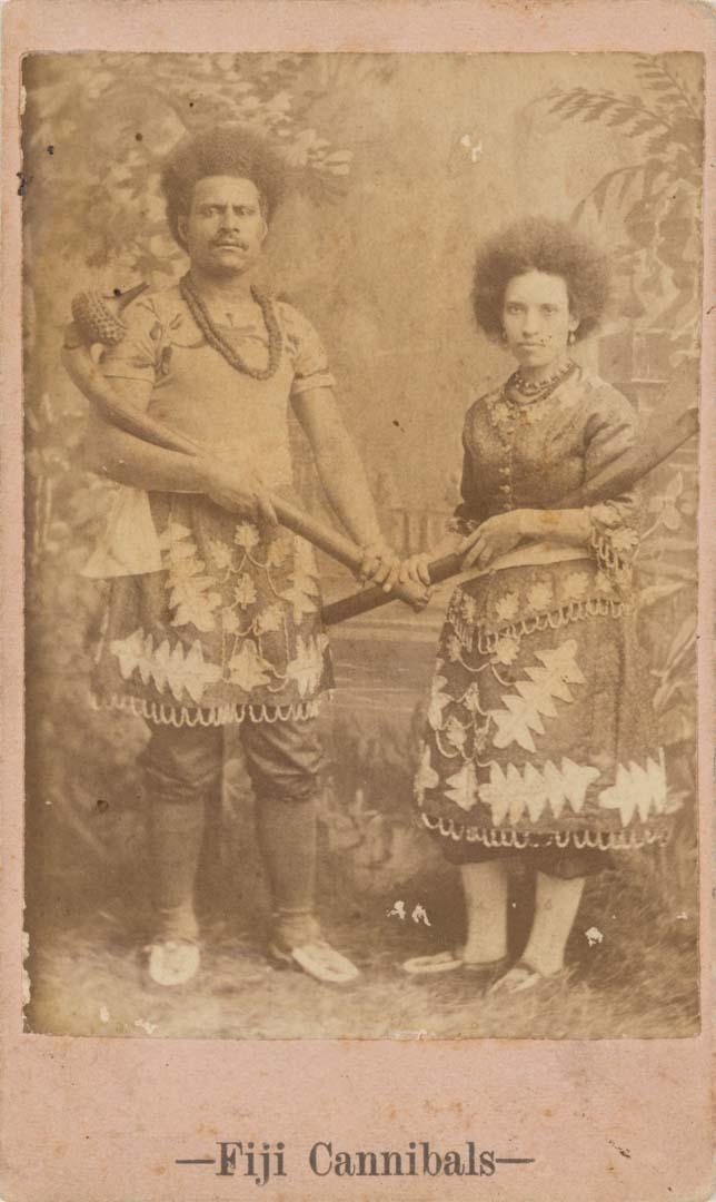 Artwork Fiji cannibals this artwork made of Albumen photograph on paper mounted on card, created in 1875-01-01