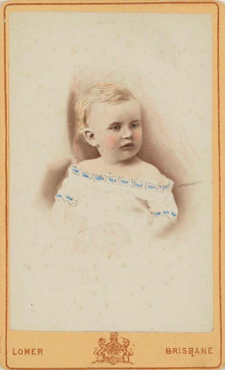 Artwork William Albert Lidden Court, Born Dec. 20 79 (Brisbane) this artwork made of Albumen photograph on paper mounted on card, hand coloured, created in 1875-01-01