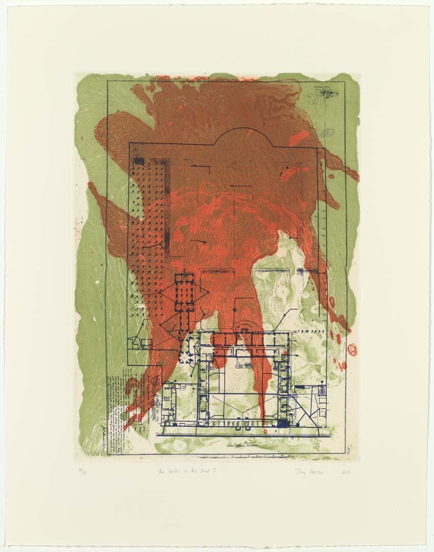 Artwork the holes in the land #5 this artwork made of Three-plate etching on Velin Arches paper, created in 2015-01-01