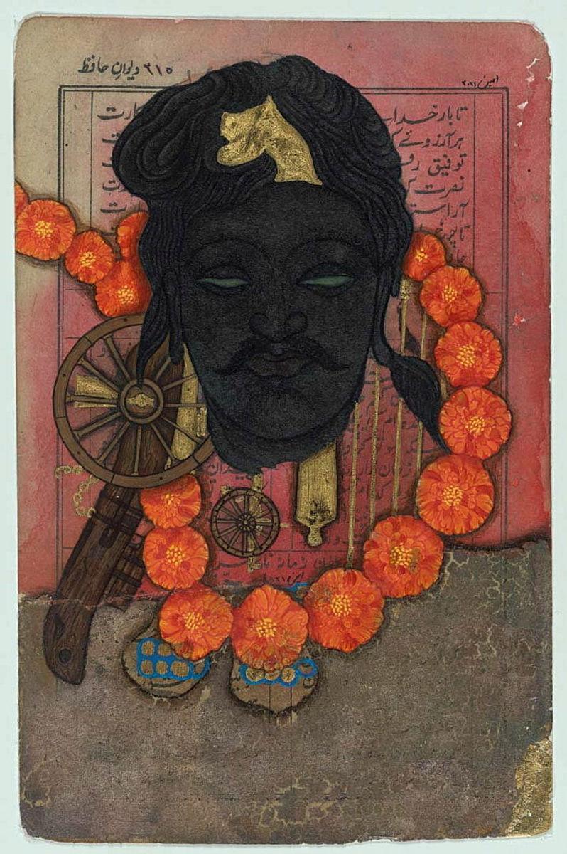 Artwork Hafiz in diaspora this artwork made of Watercolour, gouache and gold leaf on Hafiz poetry sheet, created in 2021-01-01