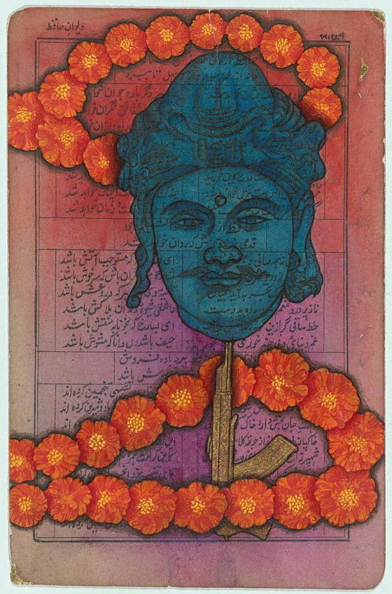 Artwork Hafiz in diaspora this artwork made of Watercolour, gouache and gold leaf on Hafiz poetry sheet, created in 2021-01-01