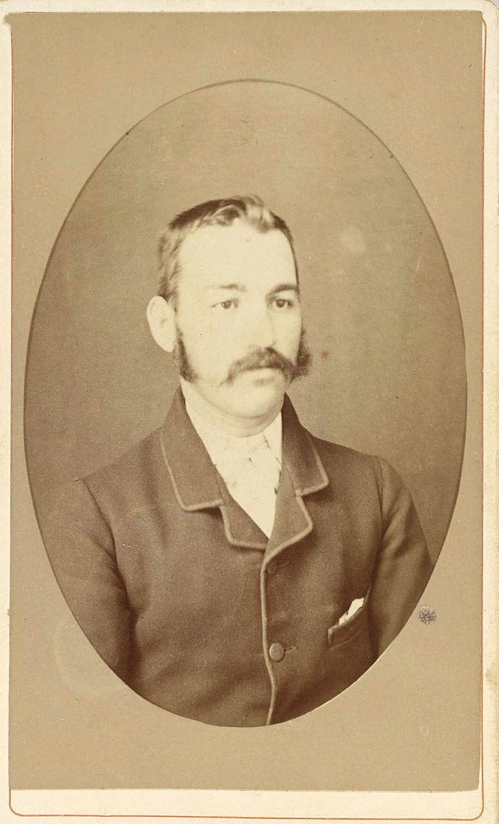 Artwork (Portrait of man with moustache) this artwork made of Albumen photograph on paper mounted on card, created in 1880-01-01