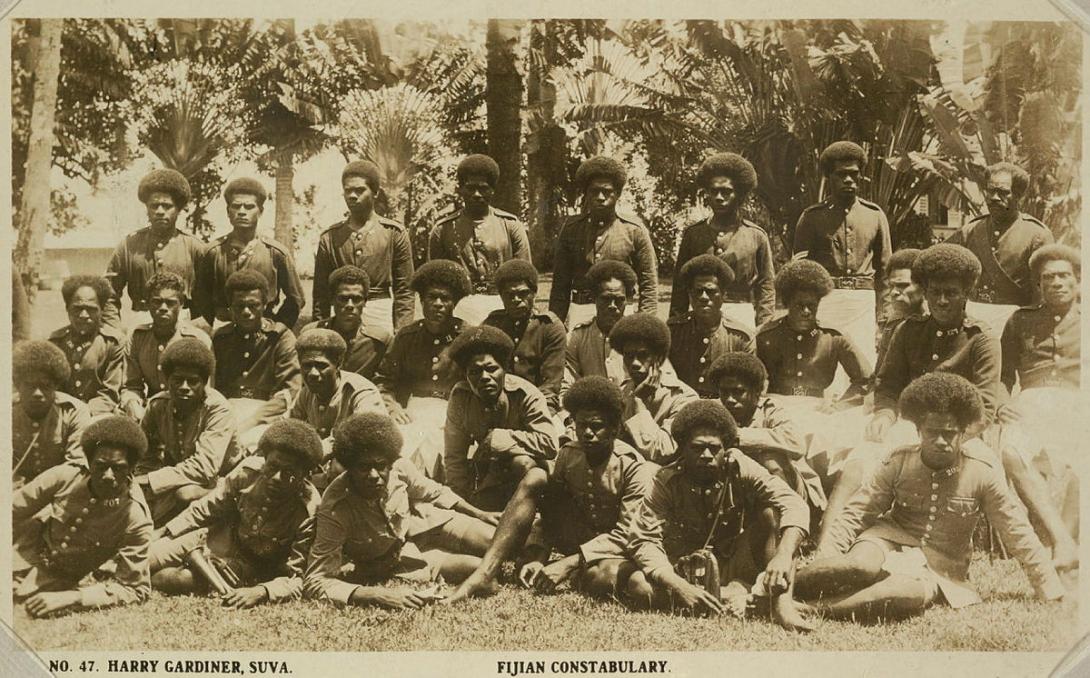 Artwork Fijian constabulary this artwork made of Gelatin silver photograph on card, created in 1897-01-01