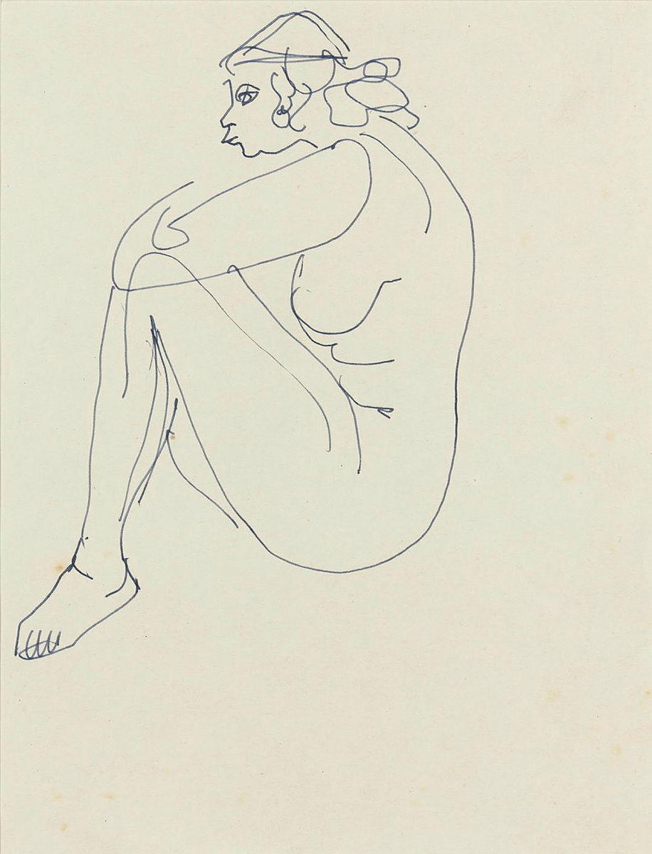 Artwork Female nude seated this artwork made of Pen and ink on linen paper, created in 1913-01-01