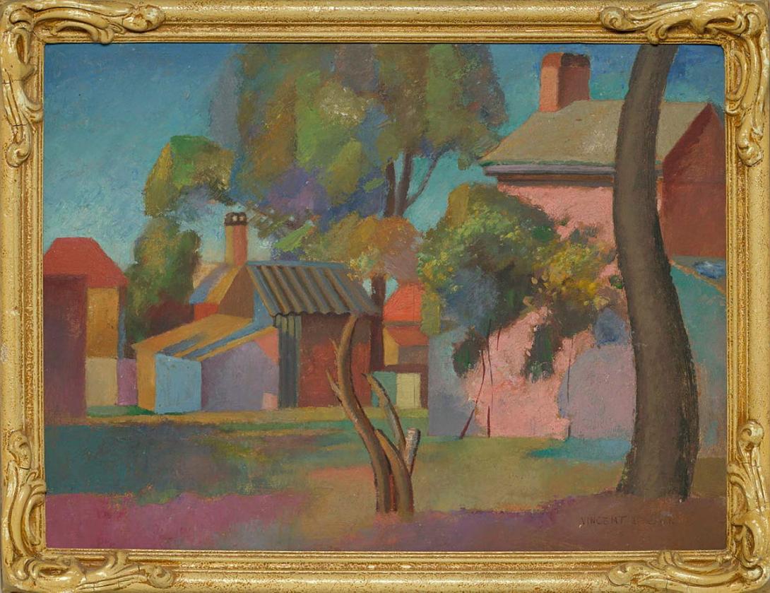 Artwork Back of houses, Spring Hill this artwork made of Oil on composition board