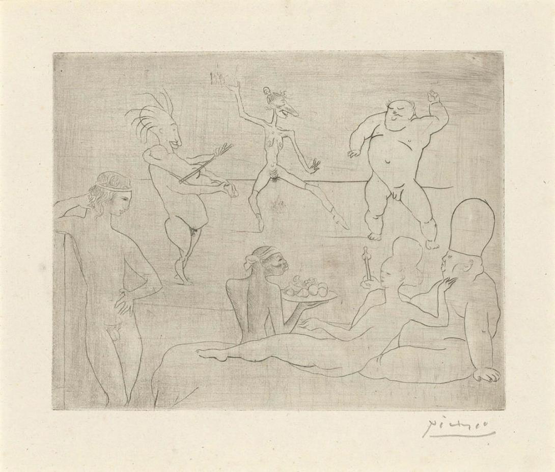 Artwork La Danse Barbare (Devant Salomé et Hérode) (from 'La Suite des Saltimbanques' series) this artwork made of Drypoint on wove paper, created in 1905-01-01