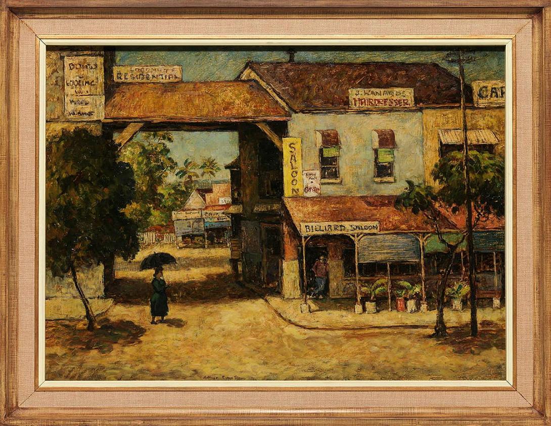 Artwork The barber's shop this artwork made of Oil on plywood panel, created in 1955-01-01