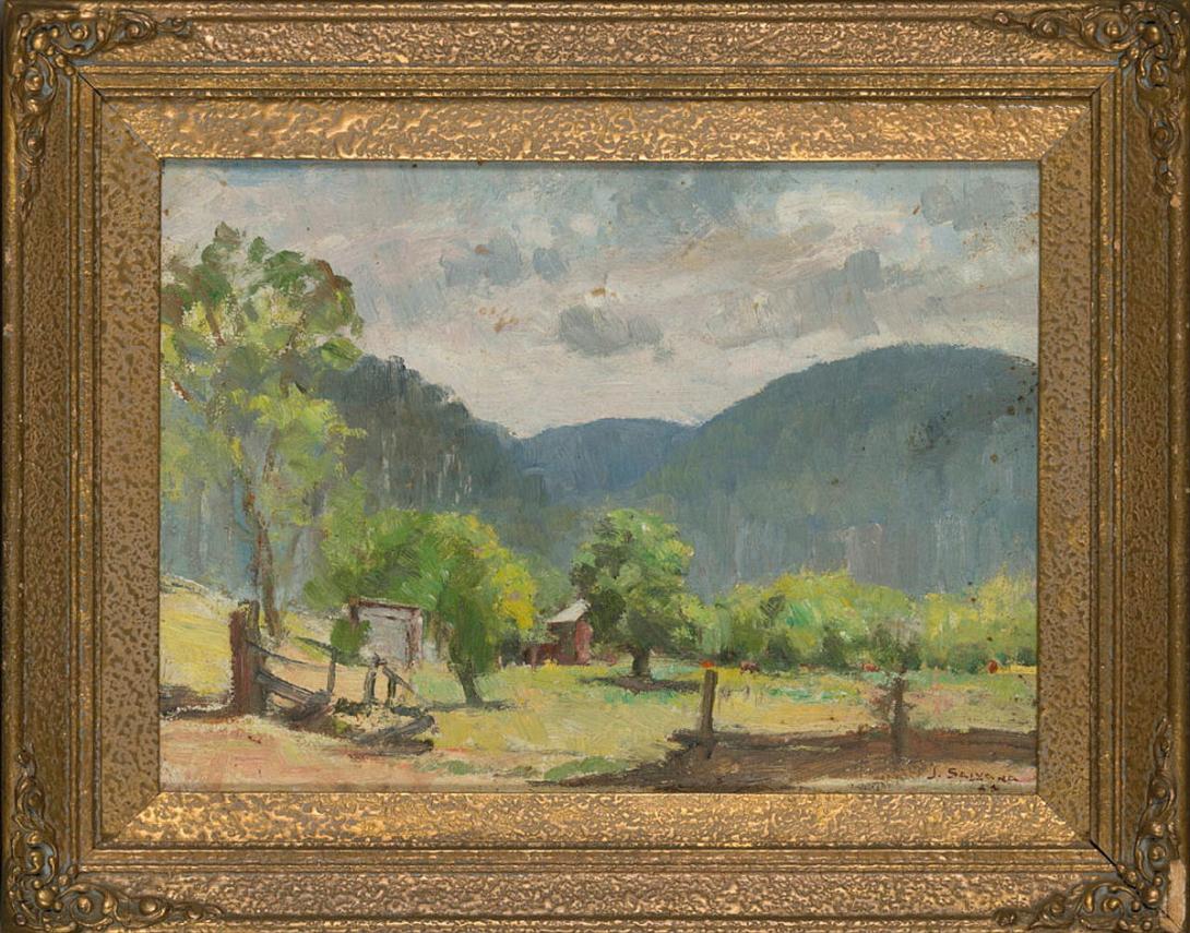 Artwork Sunshine and shadows, North Coast, NSW this artwork made of Oil on composition board (in LJ Harvey customised frame), created in 1944-01-01