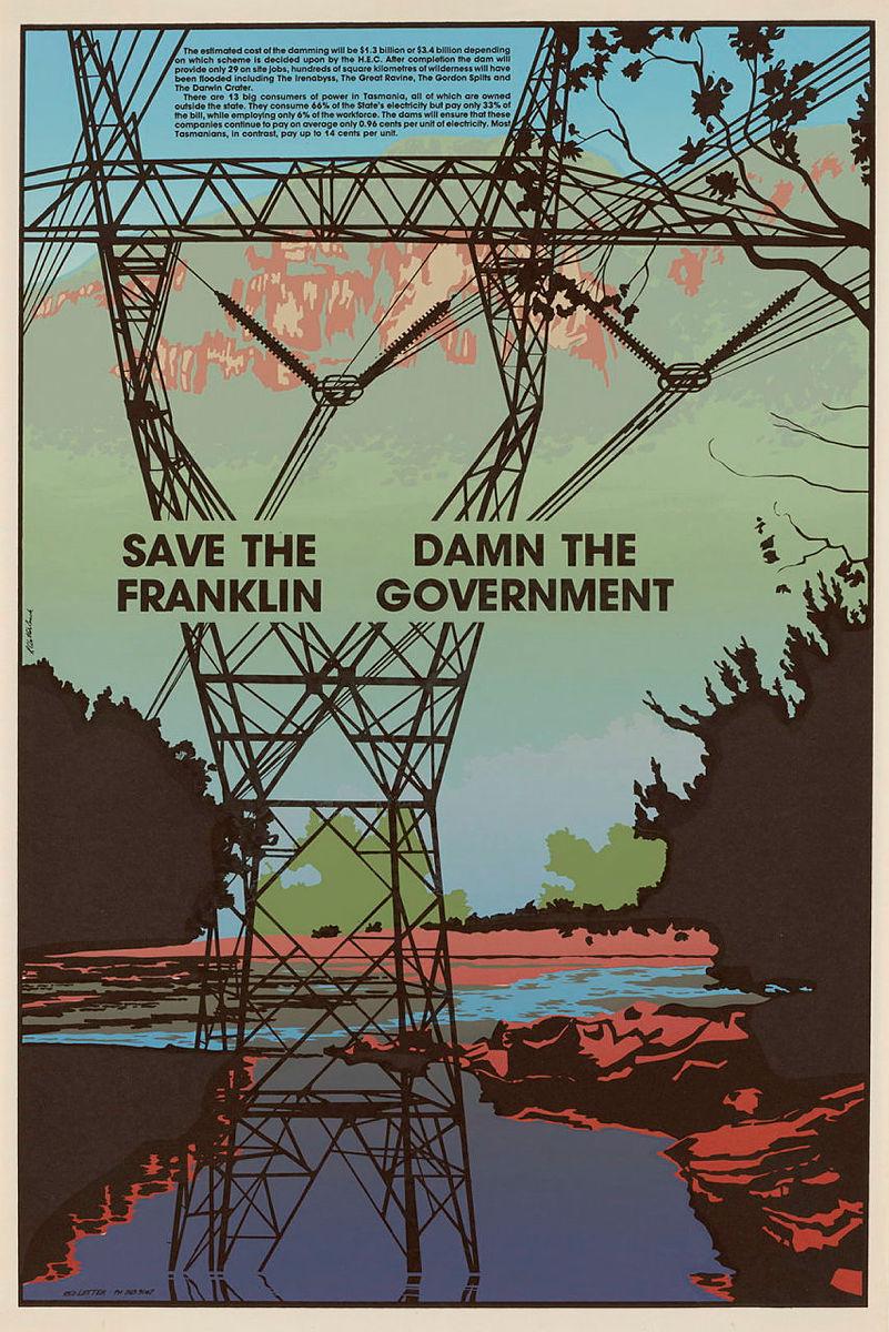 Artwork Save the Franklin:  damn the government this artwork made of Screenprint on paper, created in 1983-01-01