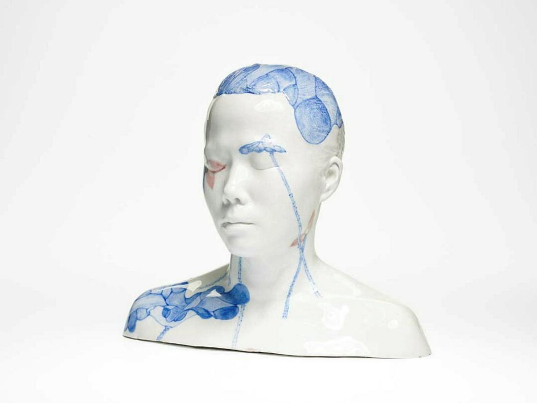 Artwork China China - Bust no.4 this artwork made of Porcelain, cast from figure, with handpainted cobalt underglaze, reduction fired red copper glaze and clear glaze, created in 1998-01-01