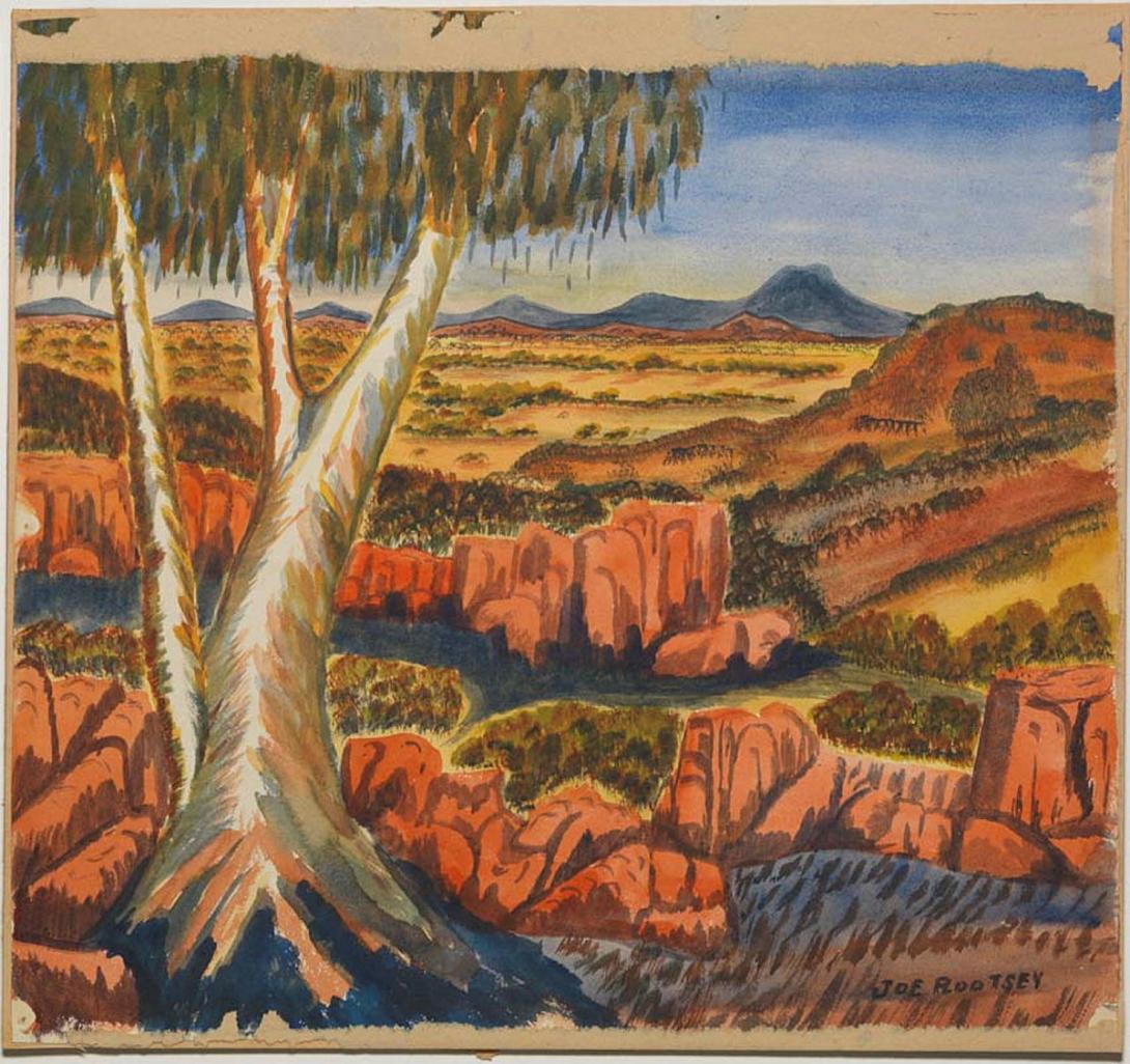 Artwork (Ghost gum) this artwork made of Watercolour on paper, created in 1957-01-01