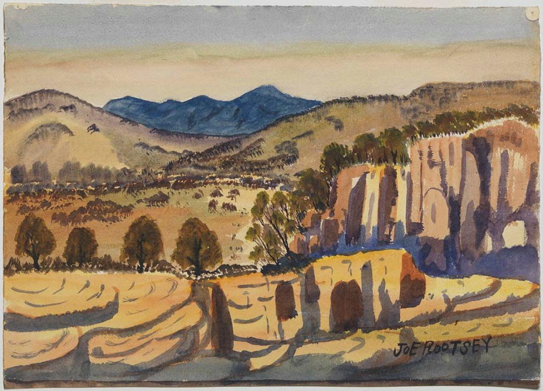 Artwork (Yellow rocks in foreground) this artwork made of Watercolour on paper, created in 1959-01-01