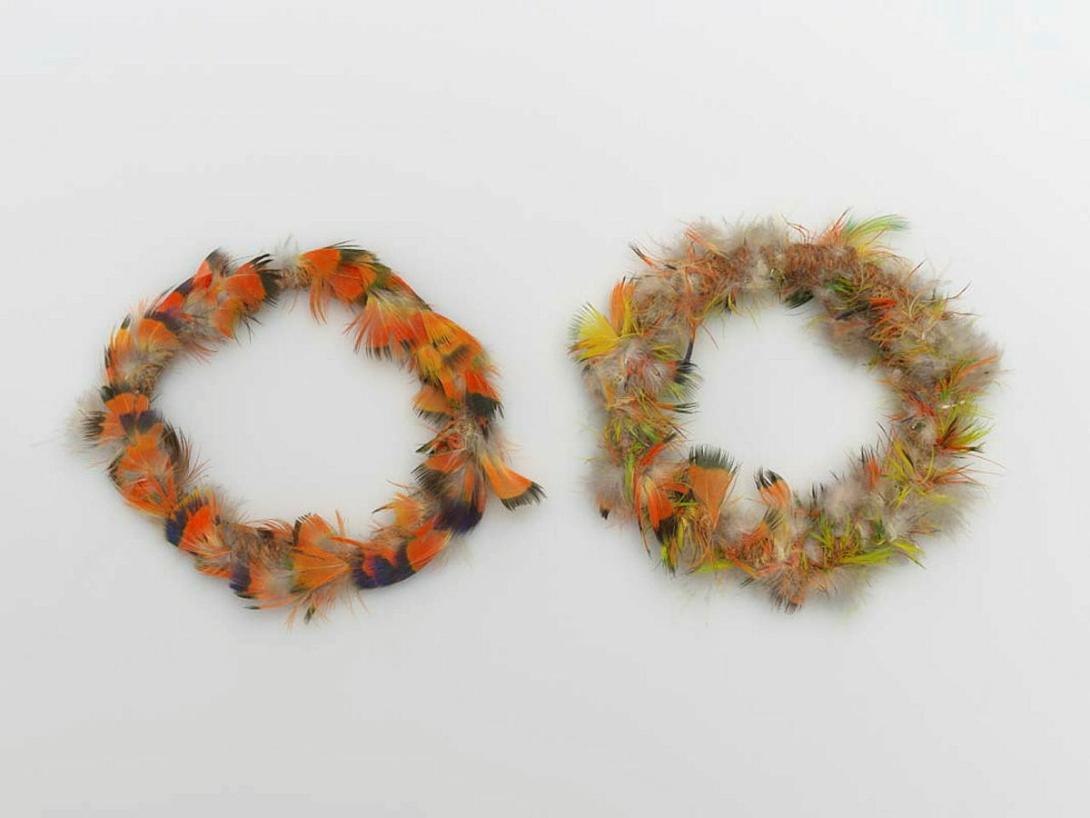 Artwork Circumcision armbands this artwork made of Bark fibre string with feathers, created in 1993-01-01