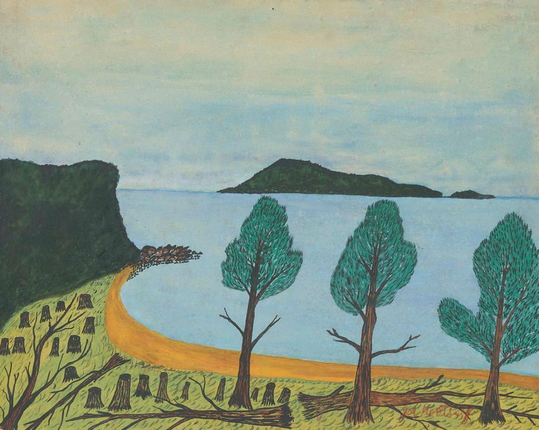 Artwork (Coastal landscape) this artwork made of Gouache and coloured pencil on board