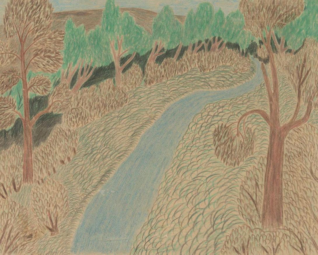 Artwork (Creek) this artwork made of Coloured pencil on paper on board