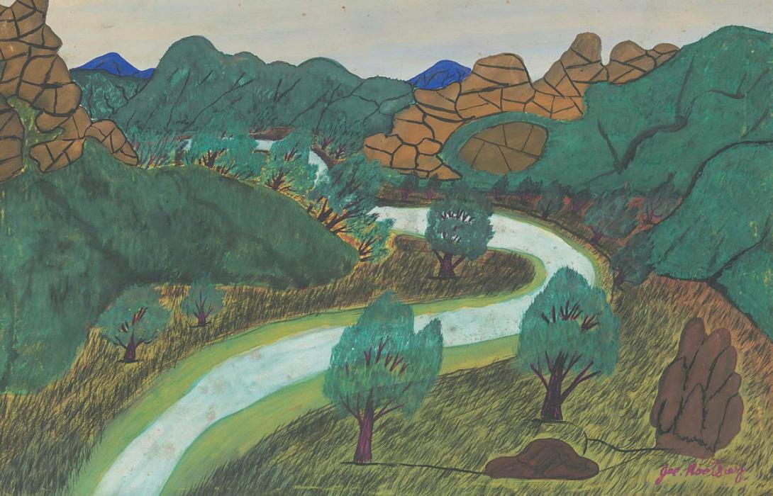 Artwork (Landscape) this artwork made of Gouache on paper on board